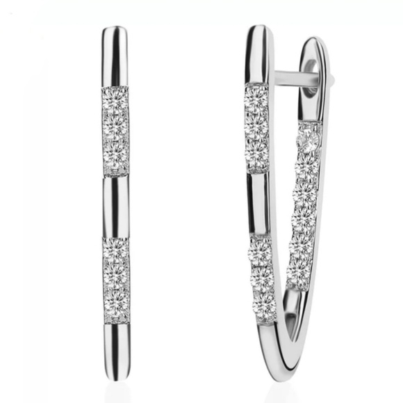 V Shaped Copper Brilliant CZ Hoop Earrings - Picture 6 of 8